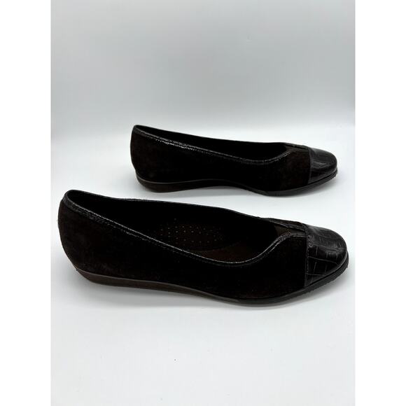 Vaneli Abaka Brown Suede Croc Embossed Cap Toe Ballet Flats Shoes Size 8M - Picture 4 of 7